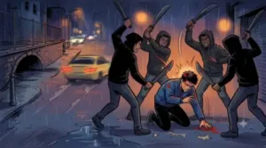 At the time, six men approached him on two motorcycles, with three of them riding on each bike