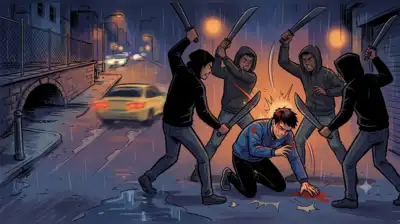 At the time, six men approached him on two motorcycles, with three of them riding on each bike
