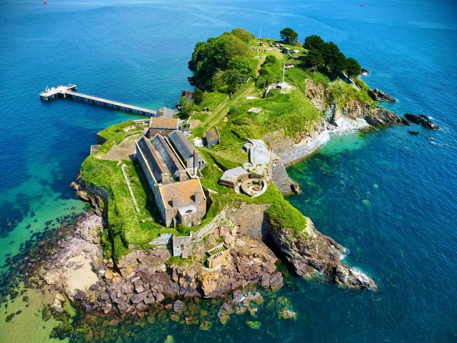 Drake’s Island, a 6.4-acre landmark in Plymouth Sound, also comes with planning consent