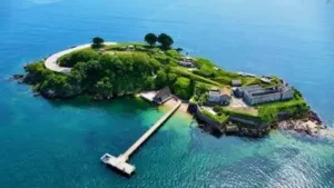 Drake’s Island, a 6.4-acre landmark in Plymouth Sound, also comes with planning consent