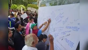 A massive crowd, including senior citizens and children, walked through Lalbagh Sunday