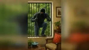 Burglar entering the house through a window
