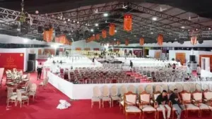 Preparations gather pace at Thacker Dome, the venue for the three-day Kumbh Bhakti Sangam