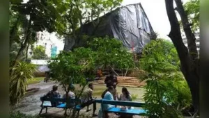 Construction of the Durga Puja pandal has begun at Allen Park