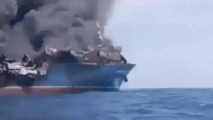 Houthi group claimed ballistic missile and drone attacks on a Saudi military landing ship