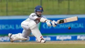 Sri Lanka's Sonal Dinusha plays a shot during the fifth day of the second Test cricket match