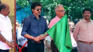 Joseph Vijay flags off new buses at St George Fort in Chennai on Tuesday