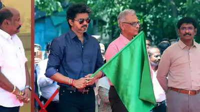 Joseph Vijay flags off new buses at St George Fort in Chennai on Tuesday