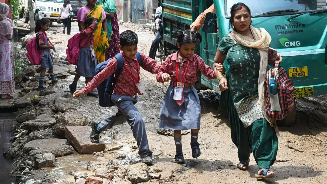 Sonia Vihar schoolchildren confronts hazardous daily commutes due to waterlogged and damaged