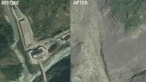 High-resolution before-and-after images released by commercial satellite company Vantor compare