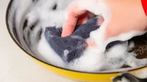 If you have no time to clean the pan immediately, do not let the burnt residue dry out