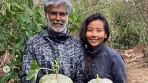 Milind Soman and his wife grow pumpkins and many other vegetables in their home garden