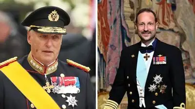 Norway's King Harald V and Crown Prince Haakon, who has succeeded him as King Haakon VIII