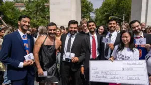 Hundreds gathered near Washington Square Park on Sunday for a Zohran Mamdani look-alike contest
