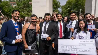 Hundreds gathered near Washington Square Park on Sunday for a Zohran Mamdani look-alike contest