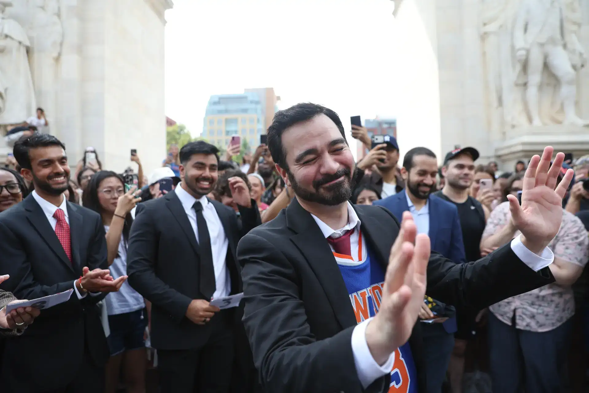 Hundreds gathered near Washington Square Park on Sunday for a Zohran Mamdani look-alike contest