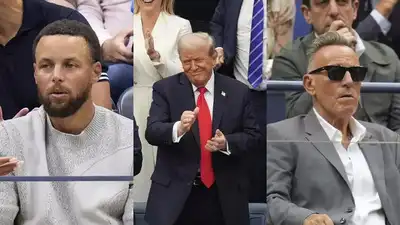NBA player Steph Curry (L), US President Donald Trump (C) and musician Bruce Springsteen (R)