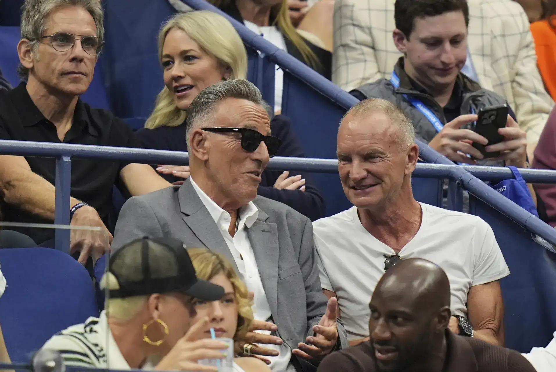 NBA player Steph Curry (L), US President Donald Trump (C) and musician Bruce Springsteen (R)
