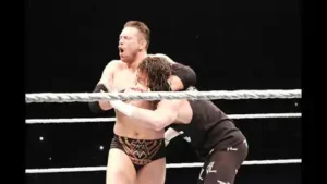 Wrestlers The Miz vs Dolph Ziggler (long hair) are performing during 'WLIVE REVENGE'