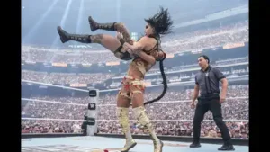 Bianca Belair in action against Rhea Ripley during WrestleMania 41 Sunday at Allegiant Stadium