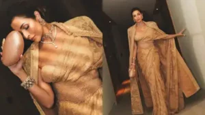 At the Melbourne Film Festival, she stepped out in a champagne-gold saree paired