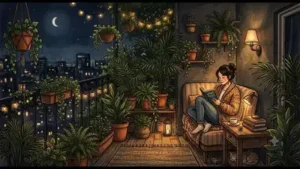 When only certain plants, corners and surfaces are softly lit, the balcony begins to feel