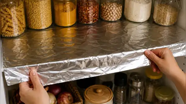 One surprisingly simple trick is to line kitchen shelves with aluminium foil