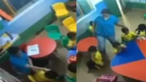 CCTV footage examined by police purportedly showed the child being tied to a chair, kicked