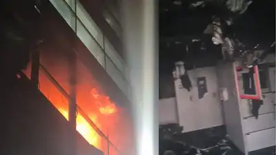 Fire erupted in a battery room on the third floor of the Tata Communications office in Greater