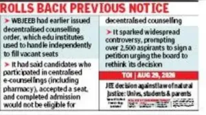 WBJEEB rolls back previous notice on decentralised counselling: The wider industry impact
