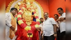 BJP Bengal president Samik Bhattacharya at the inauguration of a Ganesh Puja in Janbazar