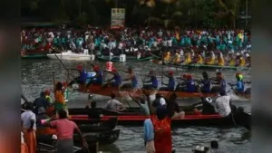 Aroma Chundan, rowed by Aroma Boat Club, Kollam, finishes first in the inaugural race