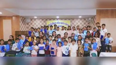 Kids participating in painting competition event in city on sunday