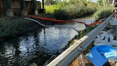 Cleanup crews are working in New Jersey’s Meadowlands after roughly 5,000 gallons of diesel