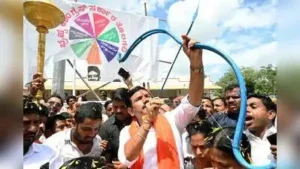 BJP state president BY Vijayendra leads the Ballari Chalo padayatra as it enters its fifth day