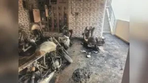 Several vehicles parked in the compound of a house were gutted in a midnight fire near