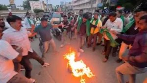 Protesters burned tyres at several junctions and raised slogans against the state govt