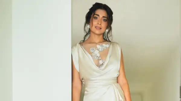 Shriya Saran looks stunning in a breathtaking ivory gown by Gauri & Nainika at 'Drishyam