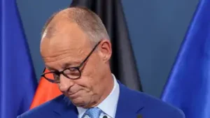German Chancellor Friedrich Merz gives a statement at the CDU headquarters in Berlin