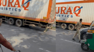 Watch: Ahmedabad traffic cop throws brick at truck to stop no-entry violation, confronts