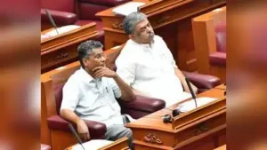 File picture of Satish Jarkiholi alongside Congress state president BK Hariprasad