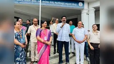 Kannada and Culture and Backward Classes Welfare Minister Shivraj Tangadagi addressing