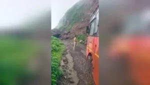 Boulders block road after a major landslide along Raghuveer Ghat connecting Khed of Ratnagiri