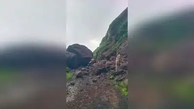 Boulders block road after a major landslide along Raghuveer Ghat connecting Khed of Ratnagiri