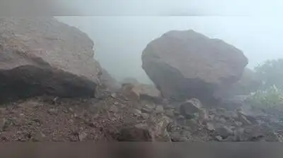 Boulders block road after a major landslide along Raghuveer Ghat connecting Khed of Ratnagiri