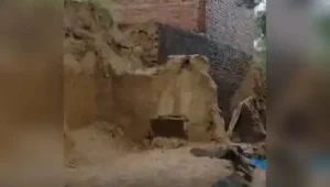 Eight members of a family, including six children, were injured when a mud wall collapsed