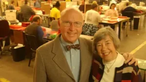 Charles Baker and his wife, Louise, inside the Baker Industries building in Malvern in 2003