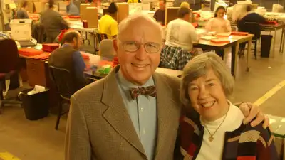 Charles Baker and his wife, Louise, inside the Baker Industries building in Malvern in 2003