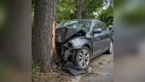 Kochi : A car went out of control along the NH early on Tuesday morning and crashed into a tree