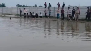 Three children drowned while bathing in a rainwater-filled pit at Baina village under Kursi